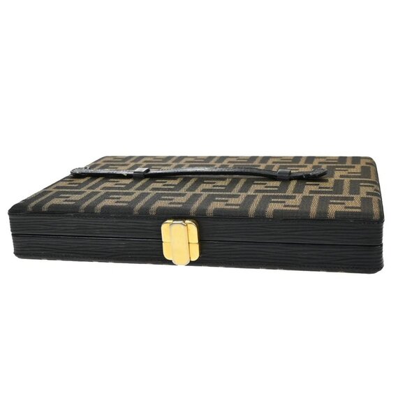 FENDI Logo Zucca Pattern Box Clutch Hand Bag Canvas Leather Brown GHW 70KA700 - Picture 1 of 16